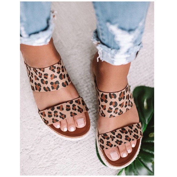 Leopard Print Espadrille Platform Slide Sandals - Picture 2 of 2